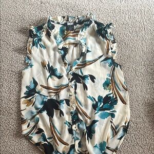 DKNY Women's Floral Top - Teal and Cream